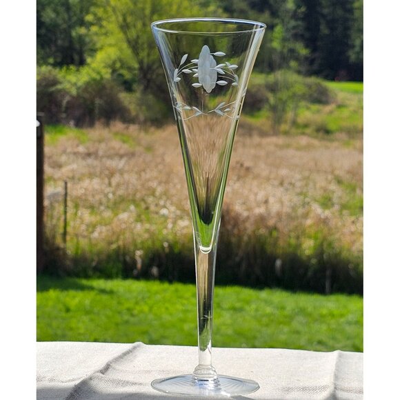 1 Princess House Heritage Crystal Fluted Champagne Glass 10" elegant etched glas - Picture 4 of 6